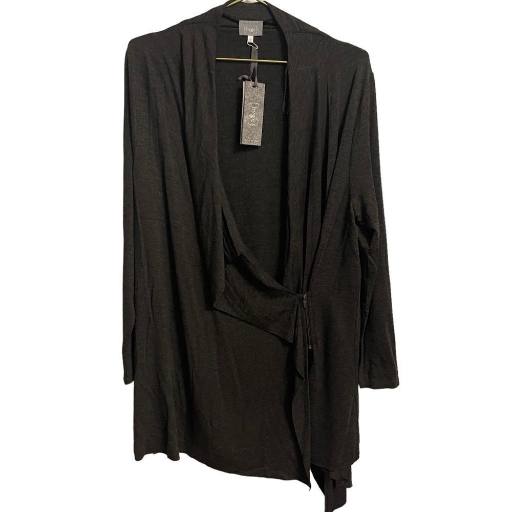 Hygge Mint Velvet Charcoal Jersey Draped Cardigan Size‎ 12 NWT